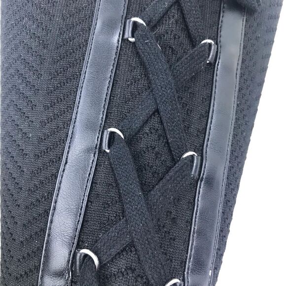 Polly Black Caviar Herringbone Textile Knit Tall Lace Up Pull On Combat Boots - Picture 13 of 16